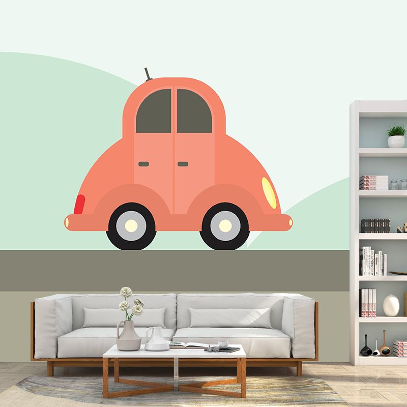 Vehicle Illustration Stain Resistant Mural Wallpaper Sitting Room Wall Mural