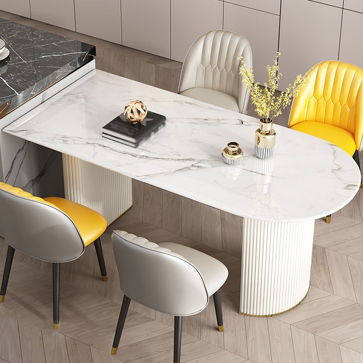 Zeitgenössischer Stil Stein Esstisch Doppelte Sockel Basis Freiformtisch für Zuhause