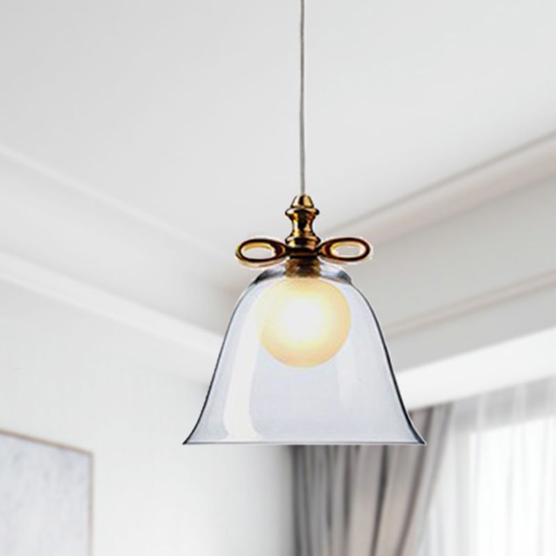 Luz de colgante de campana blanca/marrón/vaso transparente 1 cabezal comedor Luz de techo colgante
