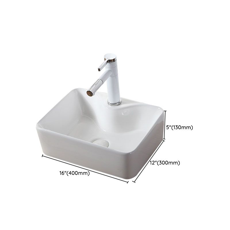 Modern Vessel Bathroom Sink Rectangular Porcelain Drain Vessel Sink(Not Included Faucet)
