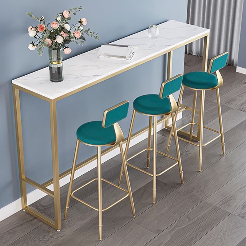 Glam Armless Backrest Counter Stool Iron Bar Stool with Velvet Cushion for Cafe