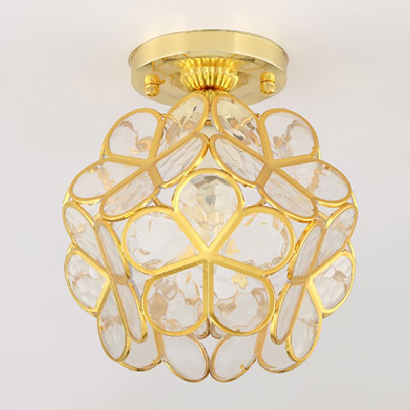 Petal Shape Polyhedron Ceiling Light Antique Colonial Style Flush-mount Lamp in Gold