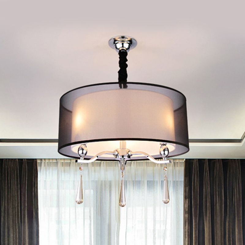 Cylindre Tissu lustre Light Nordic 3 Lights Light Pendard Lighting en noir / rouge