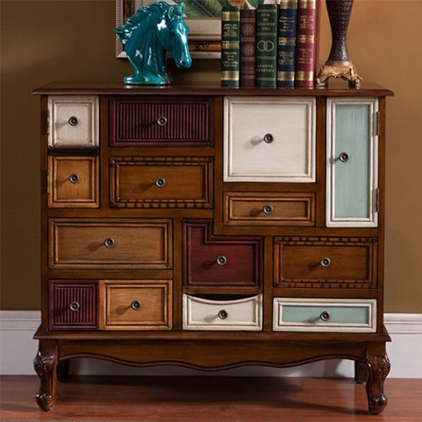 Industrial Painted Accent Cabinet with Drawers Solid Wood Chest