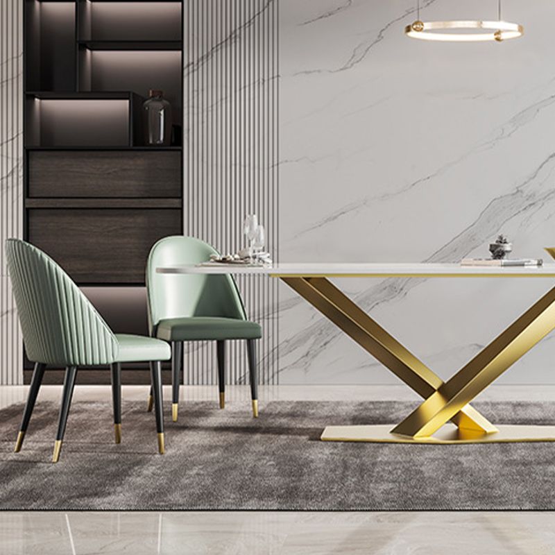 Glam Faux Leather Dining Chairs Armless Side Chairs with Wood Legs for Kitchen