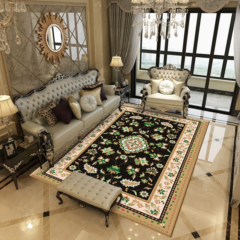 Tapis de salon multicolore Polyester de la zone imprimée florale classique avec tapis de support sans glissement