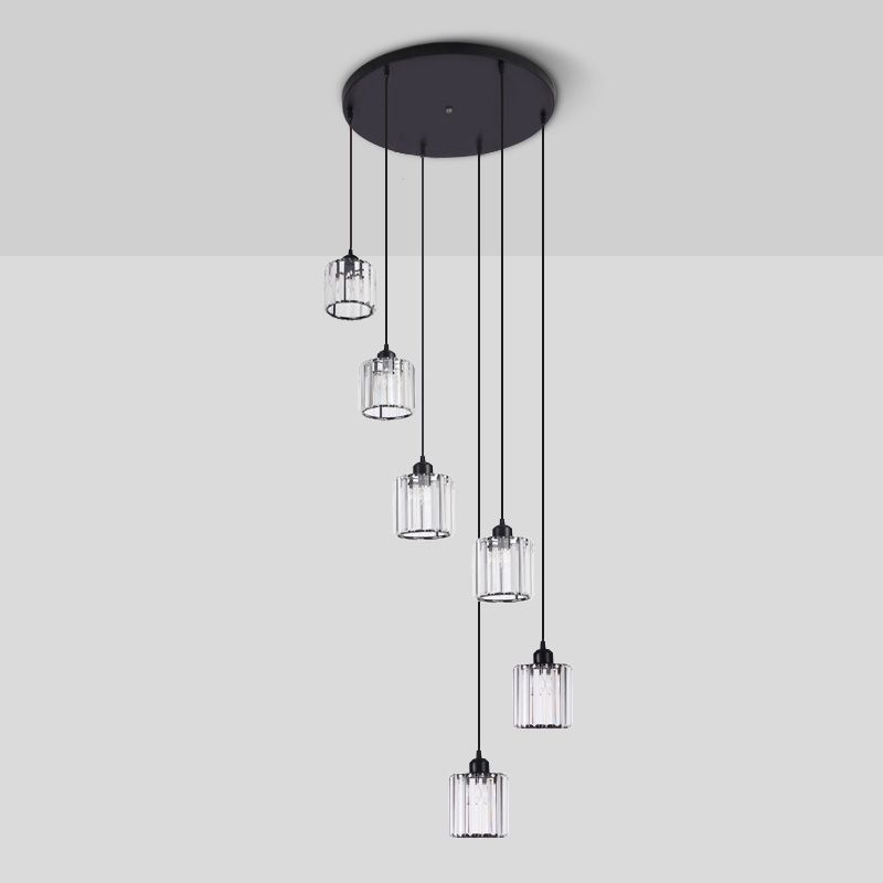 Contemporary Cylindrical Pendant Clear Crystal Multiple Hanging Ceiling Light for Spiral Stair