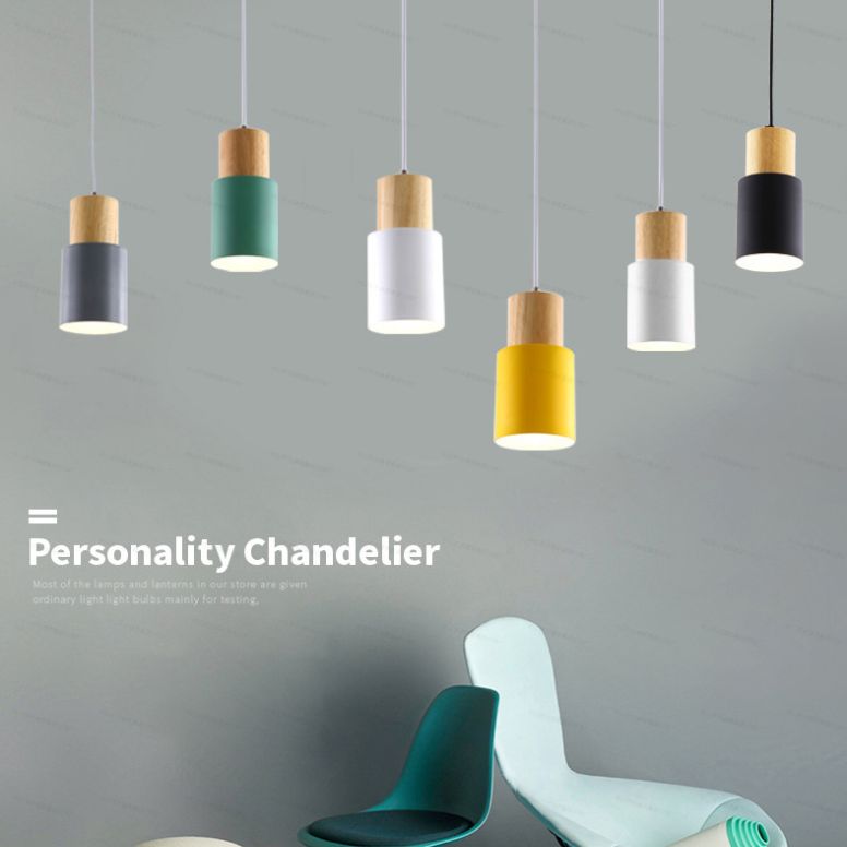 Makkaron -einzelne Anhänger Licht im modernen präzisen Stil Holzzylindroid -Hängelampe mit Eisenschatten