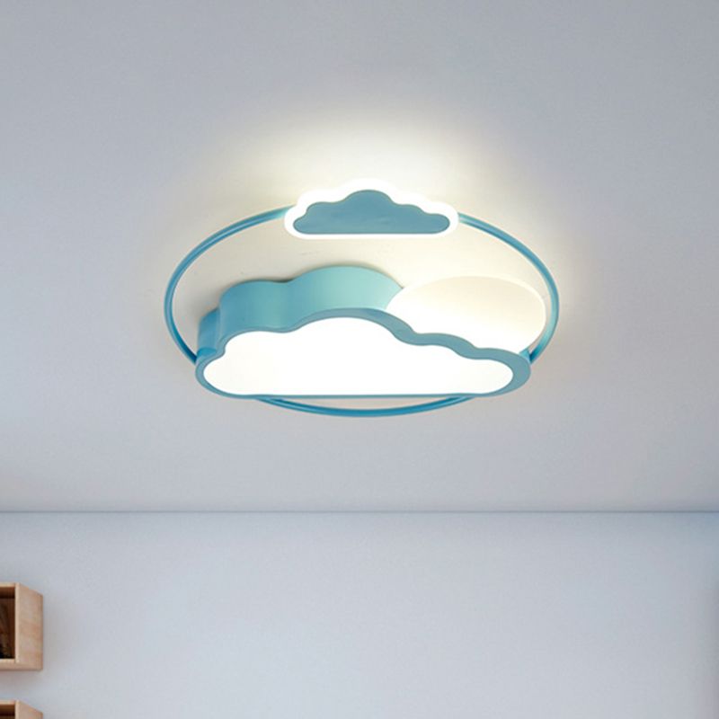 Cartoon LED Flush Mount Lighting with Acrylic Shade Black/Blue Finish Cloud-Shape Flush Lamp Fixture