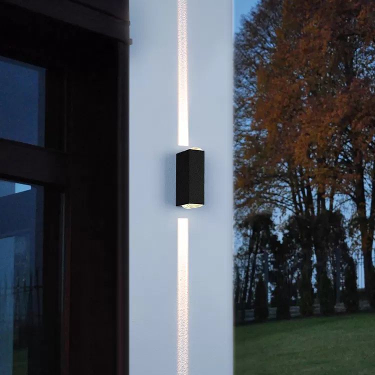 7.5" H Outdoor Waterproof LED Wall Sconce 2-Lights Modern Style Aluminum Alloy Courtyard Corridor Wall Light in Frosted Black