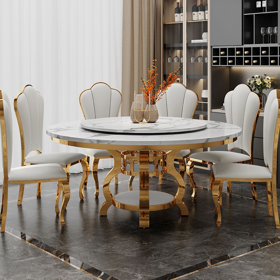 Metal Mesa de comedor redondo tradicional de lujo Mesa interior de mármol con base de pedestal