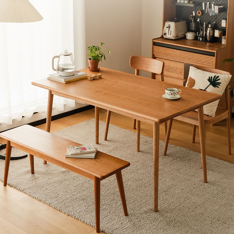 Modern Rectangular Solid Wood Tabletop Dining Table with 4 Legs