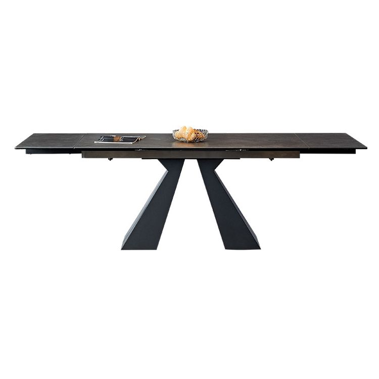 Modern Rectangular Dining Table Stone Top Dining Table with Double Pedestal