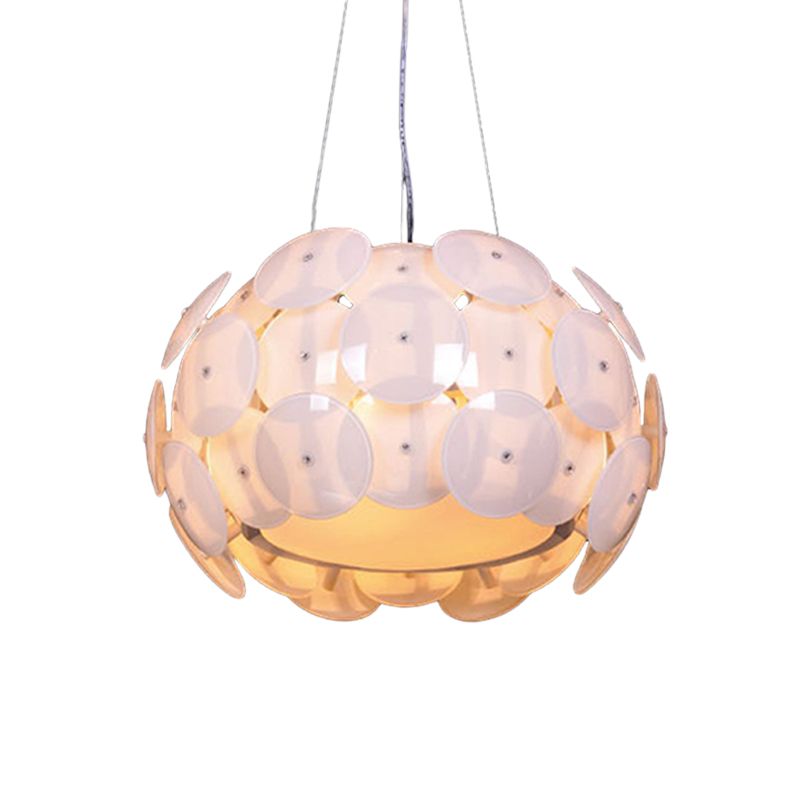 4 Heads Bedroom Hanging Light Modern White Pendant Chandelier with Drum Acrylic Shade