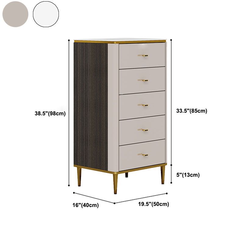 Glam Stone Bedroom Storage Chest White / Grey Vertical Chest with Drawers