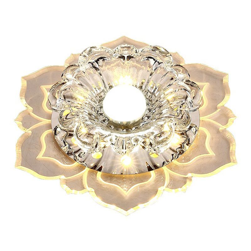 Contemporary Style Flower Flush Mounted Ceiling Fixture with Hole 2-3.5'' Dia Crystal