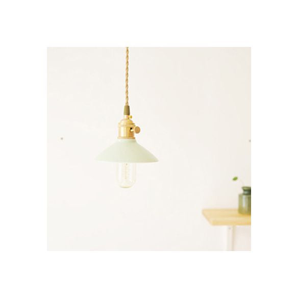 Modernism Conical Suspended Light 5.5"/8" Width 1 Light Ceramic and Metal Pendant Light in White over Table