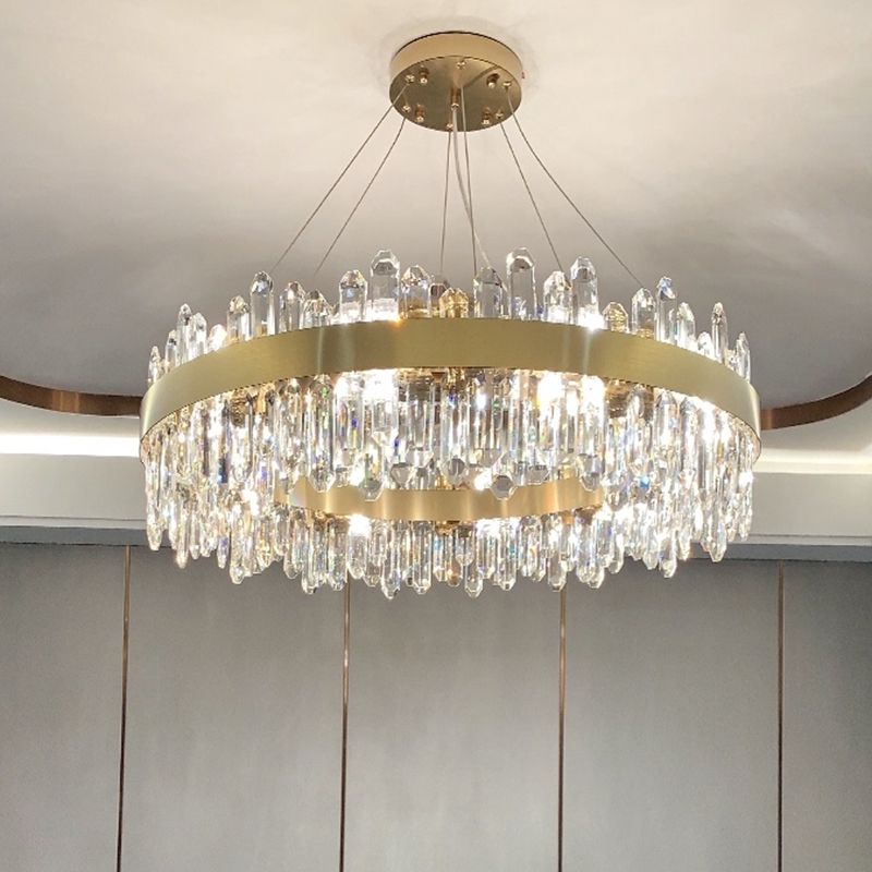 Modern LED Crystal Ring Pendant Chandelier in Gold for Living Room Dining Room