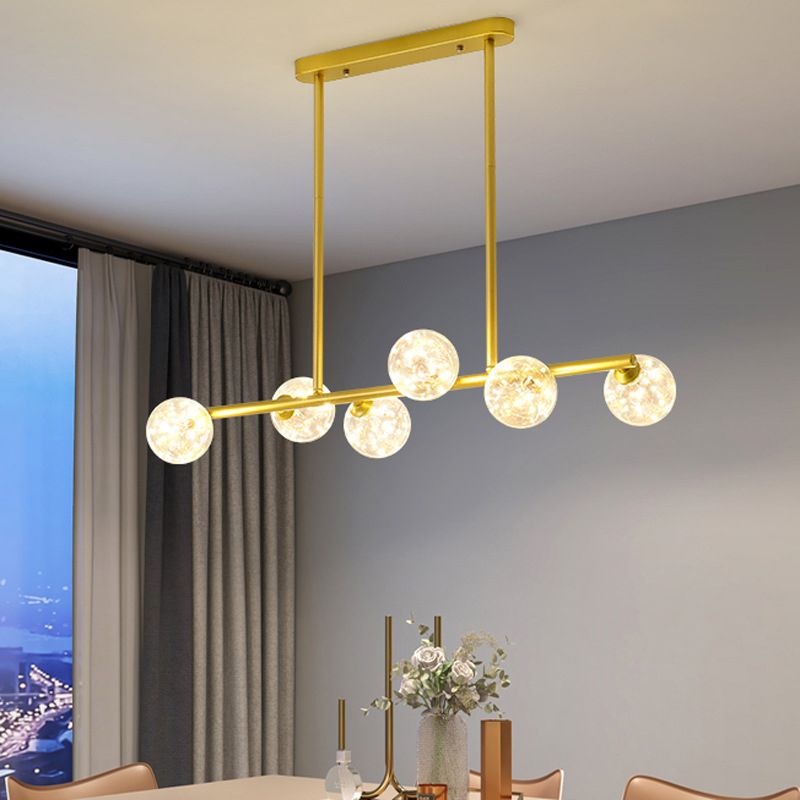 Modern Fashionable Sputnik LED Island Pendant Light Wrought Iron Ceiling Light with Pure Glass Shade
