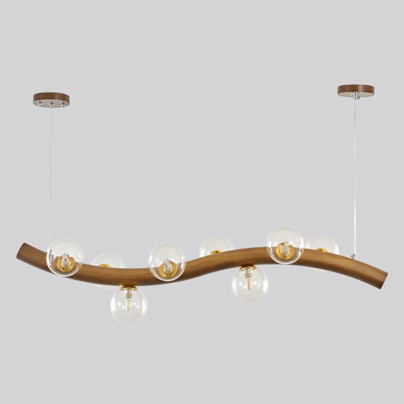 Contemporary 6/8/10-Light Brown Kitchen Island Lighting Wooden Island Pendant Lighting