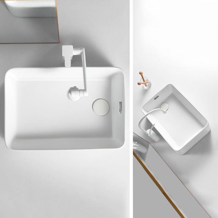 Modern Bathroom Sink Porcelain Solid Color Rectangular Vessel Bathroom Sink