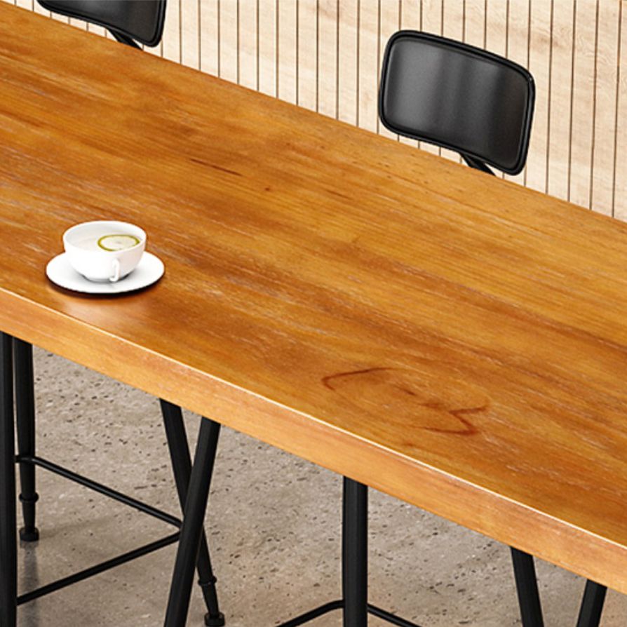 Brown Rectangle Bar Dining Table Contemporary Bar Table with Black Trestle Base