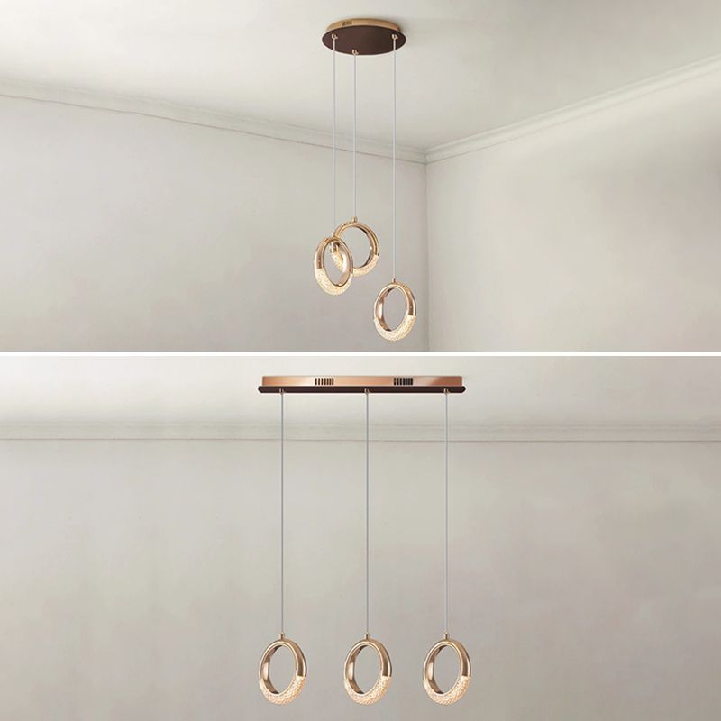 Gouden vergulde ring hanger minimalistisch LED -acryl suspensielamp voor eetkamer