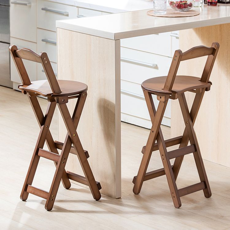 Modern Armless Backrest Counter Stool Wood Study Bar Stool with Wooden Seat and Pedal