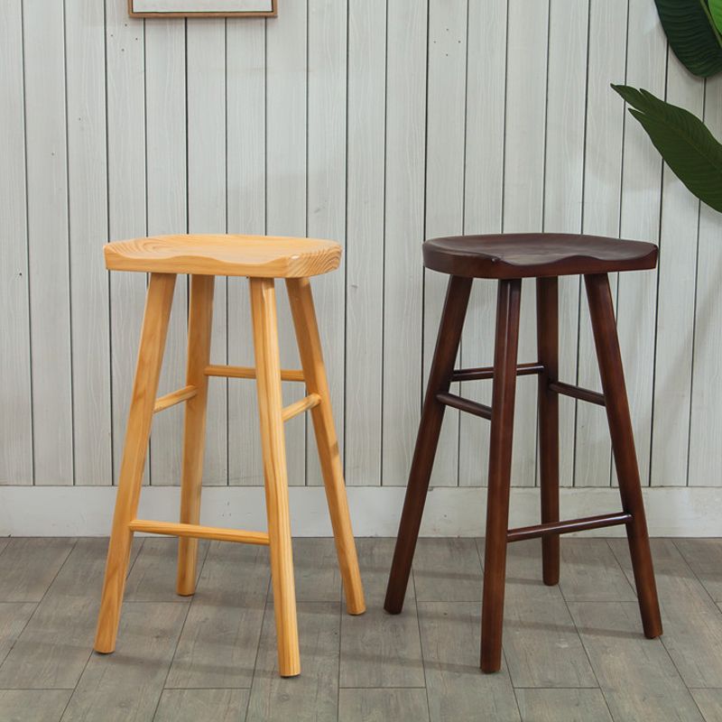 Modern Armless Backless Counter Stool Wood Cafe Bar Stool with Wooden Seat and Pedal