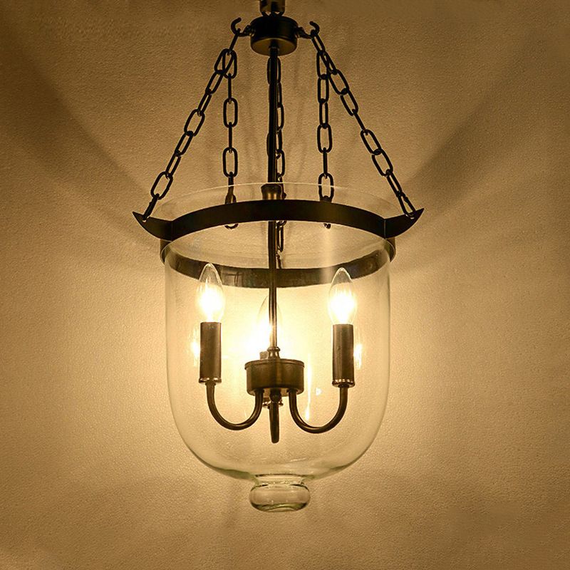 Transparent Glass 3-Light Pendant Lamp with 31.5" Adjustable Chain Industrial Hanging Light Fixture for Dining Room