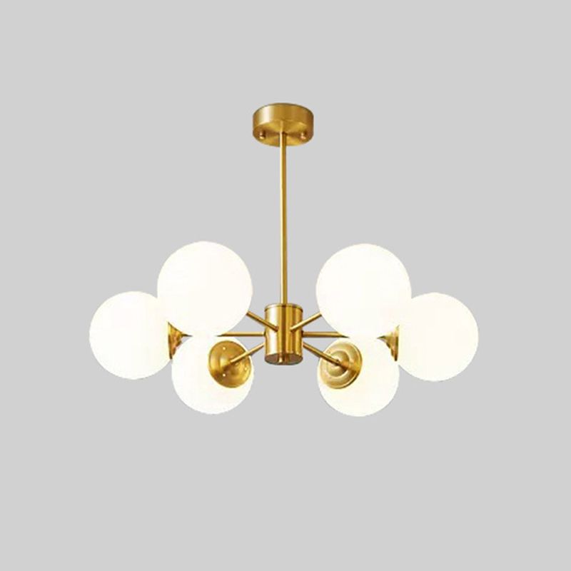 Brass Nordic Chandelier Globe Multi Light Hanging Light with Glass for Restaurant