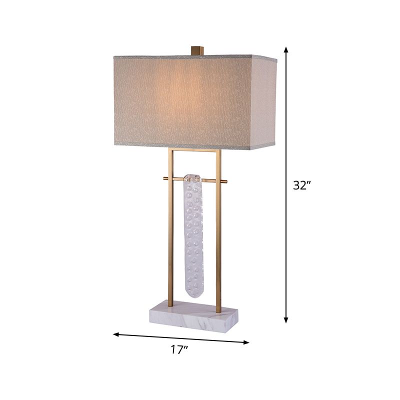 Lámpara de mesa de noche rectangular modernista de tela con 1 bombilla en color blanco para dormitorio