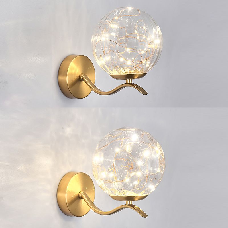 Wavy Metal Arm LED Lights String Wall Lamp Nordic Style Transparent Glass Orb Sconce Lighting for Staircase Aisle