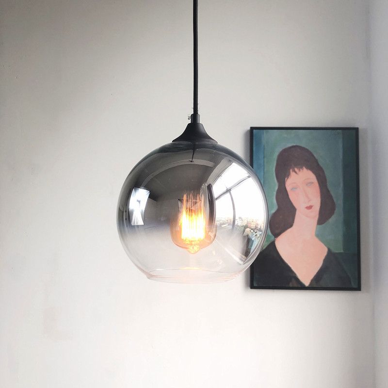 1-Head Dining Room Suspension Lighting Simple Pendant Light Kit with Global Gradient Glass Shade