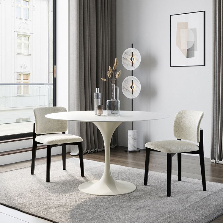 Round Dining Table Tulip Base Dining Table in White for Dining Room