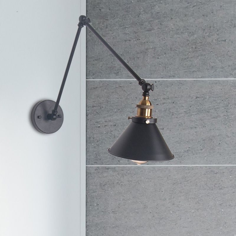 1 leichte verstellbare Wandlampe mit Kegelschatten Metall Retro -Indoor -Wandleuchten in Schwarz/Weiß