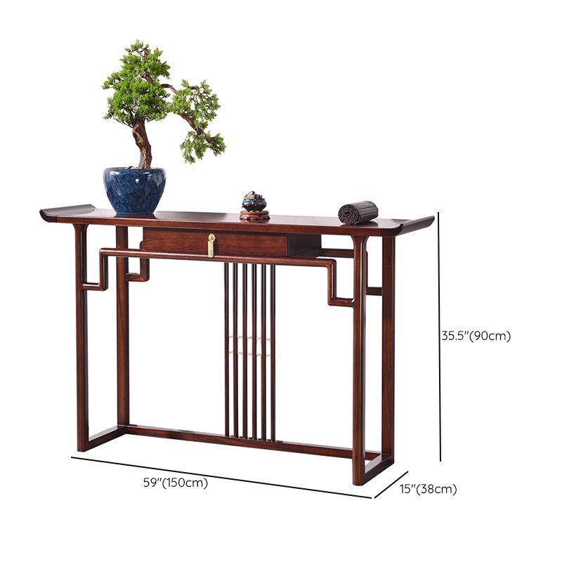 Contemporary Rectangle Shape Console Table Dark Brown Solid Wood Console Sofa Table