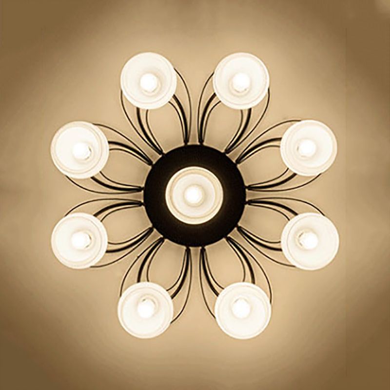 Black Metal Flush Ceiling Light Traditional Multi-Head Flush Mount Lamp with Glass Shade