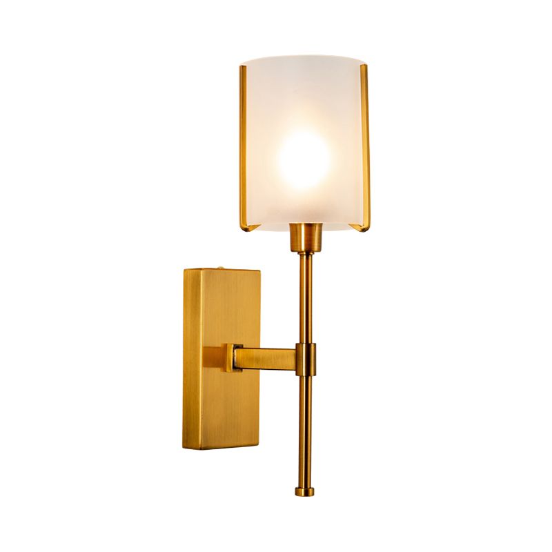 1 Head Cylinder Wall Lighting Modern Frosted Glass Sconce Light Fixture in Gold with Metal Pencil Arm