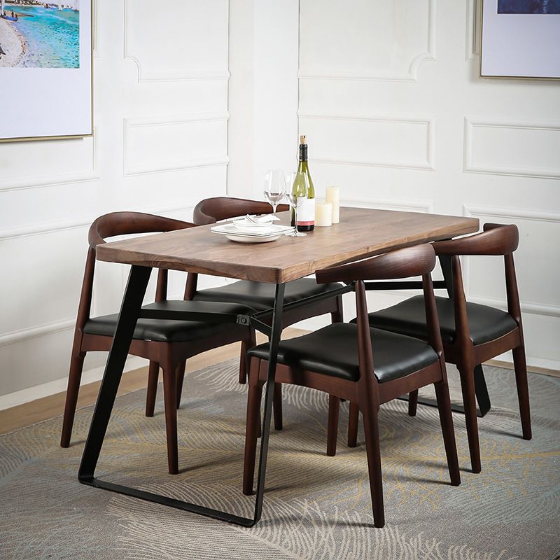 Natural and Black Dining Table Set 1/2/3/5/7 Pieces Rectangle Industrial Dinette Set