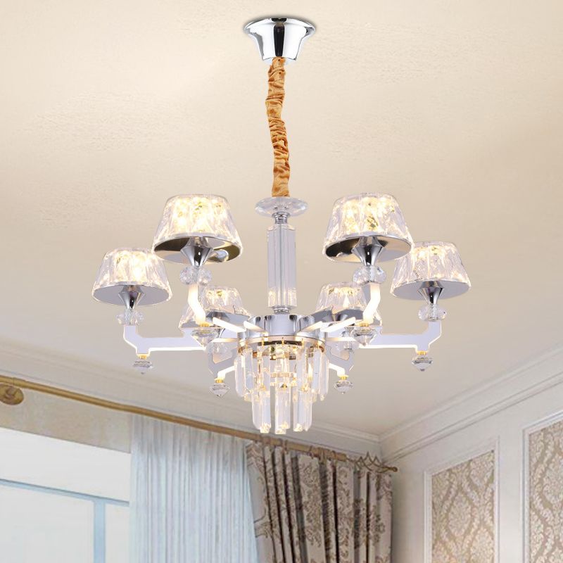 Duidelijke kristal zilver plafondlamp cilindrisch 6/8 bollen traditionele hanger kroonluchter, warm/wit/natuurlijk licht
