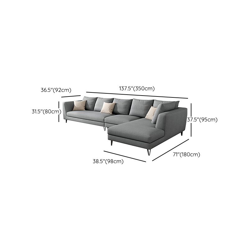 Gray 5-seat Square Arm Sectional Contemporary Fabric Slipcovered Sectional