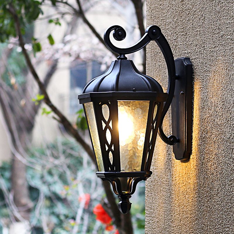 Schwarze 1-Kopf-Wandmontage Leichtes Land Klares Wasserglaslaterne Schattenleuchte für Außenlampe
