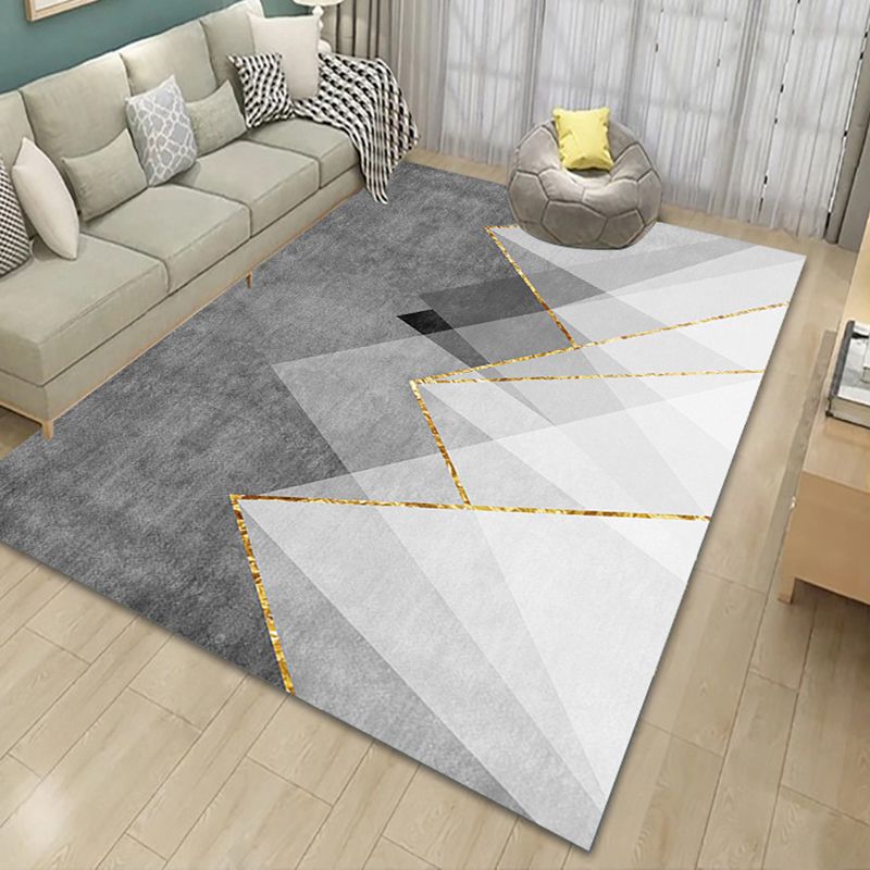 Gray Modern Rug Polyester Geometry Rug Stain Resistant Rug for Drawing Room