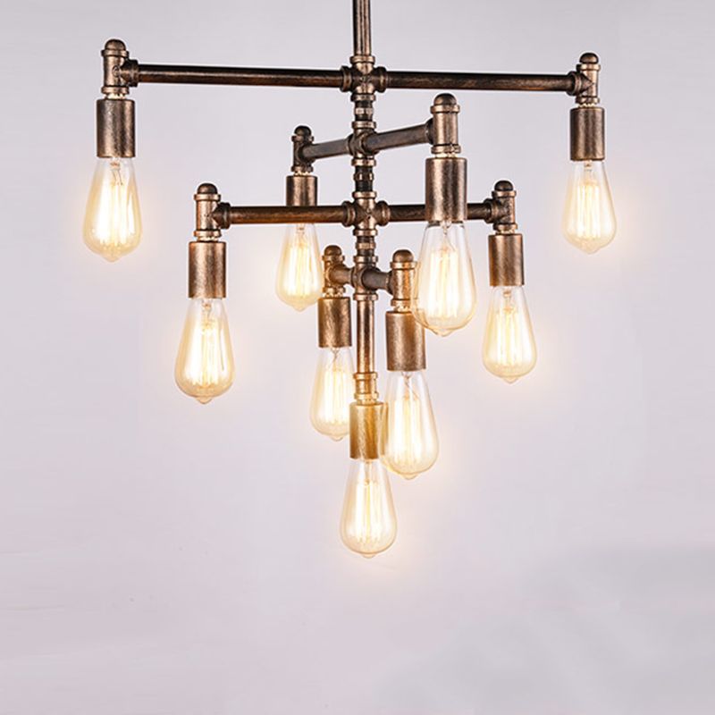 Metal Tubes Chandelier Pendant Light Industrial Style Restaurant Ceiling Chandelier in Rust