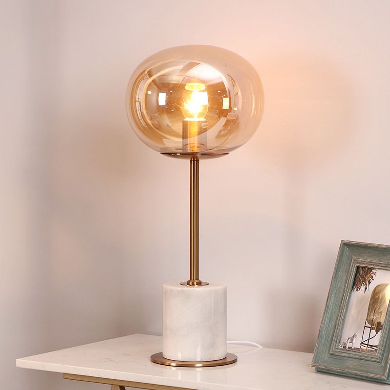 Ambra Glass Oval Task Lighting Modernist 1 testa da tavolo da notte con base in marmo