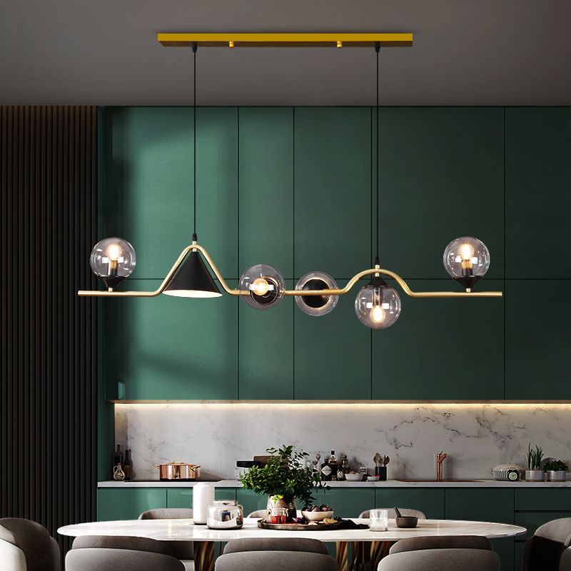 Contemporary Style Spherical Hanging Pendant Lights Glass Island Lights