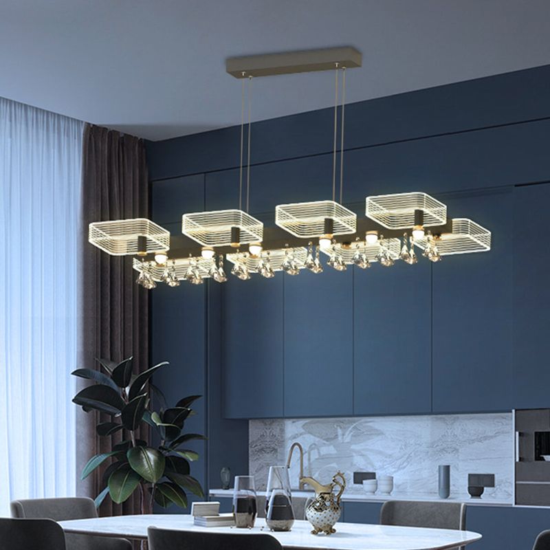 Squares Island Lighting Fixture Modern Acrylic Dining Room Suspension Light in Black