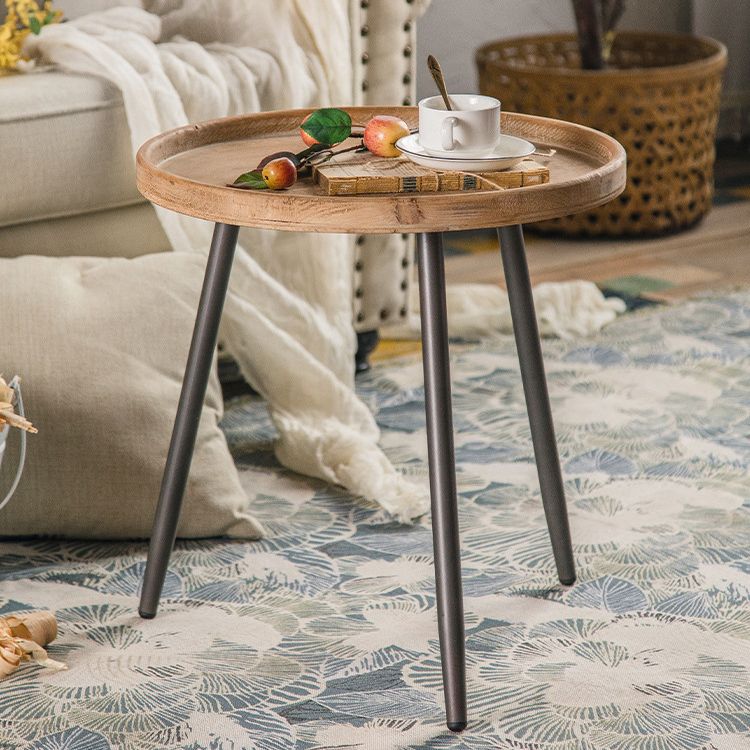 19.68" Tall Solid Wood Round Tray Top End Table Iron 3 Legs Side Table