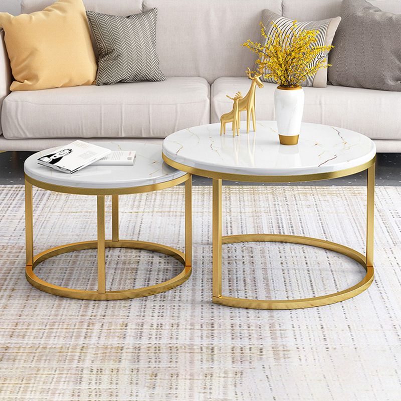 Glam Marble Top Nesting Coffee Table Set with Round Top and Iron Base